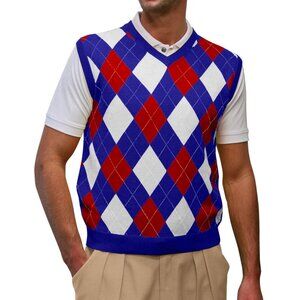 Golf Knickers Argyle Sweater Men's XL Vest Blue/Red/White Wool Knit Heritage